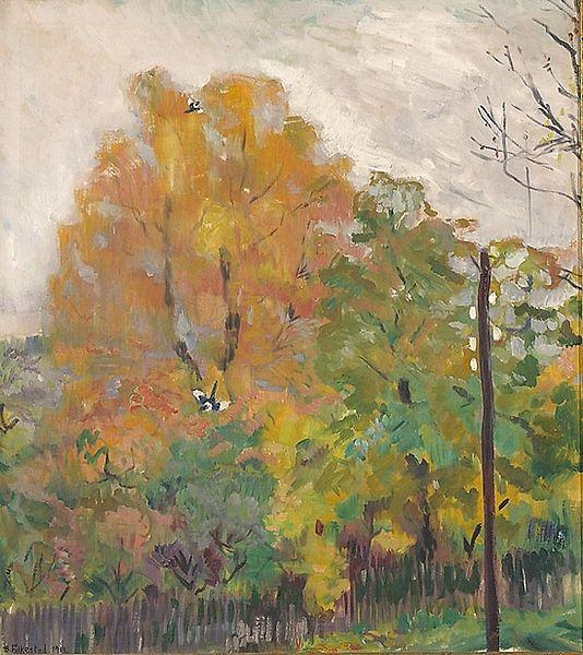 Bernhard Folkestad Deciduous trees in fall suit with cuts Sweden oil painting art